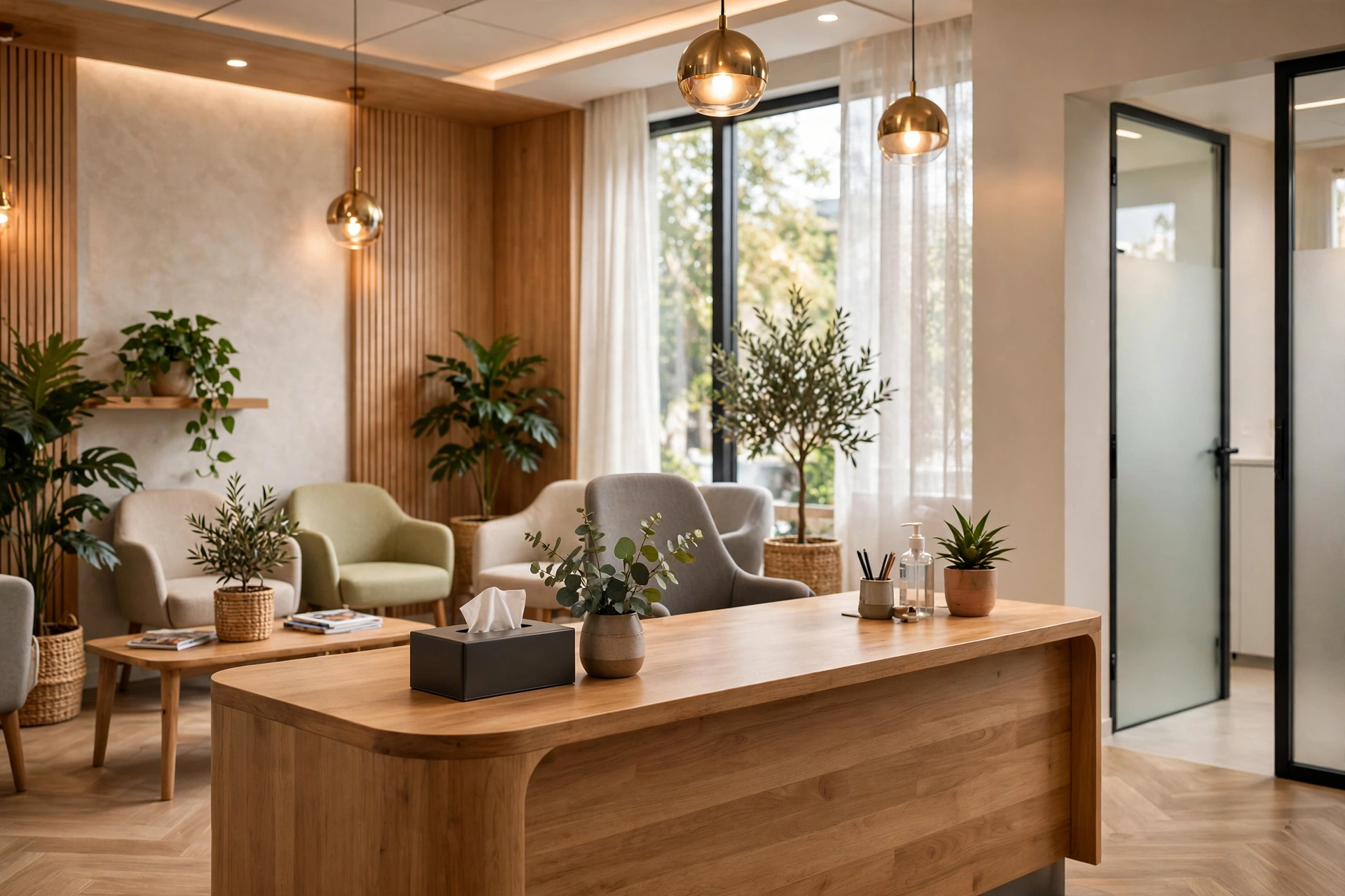 Modern dental clinic reception with a friendly front desk
