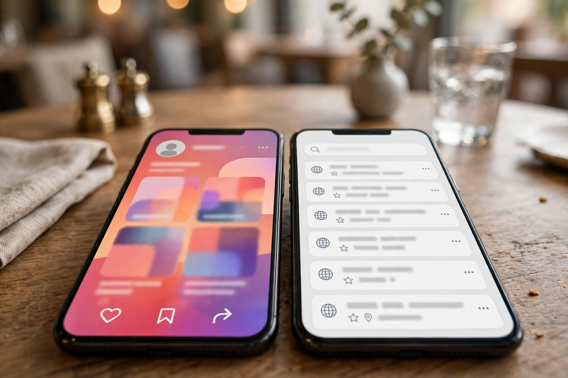 Two smartphones side by side showing Facebook and Google ads